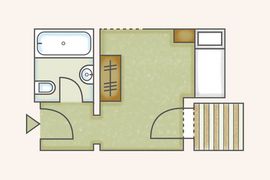 Einzelzimmer - Abweichungen zu Zimmerskizzen möglich